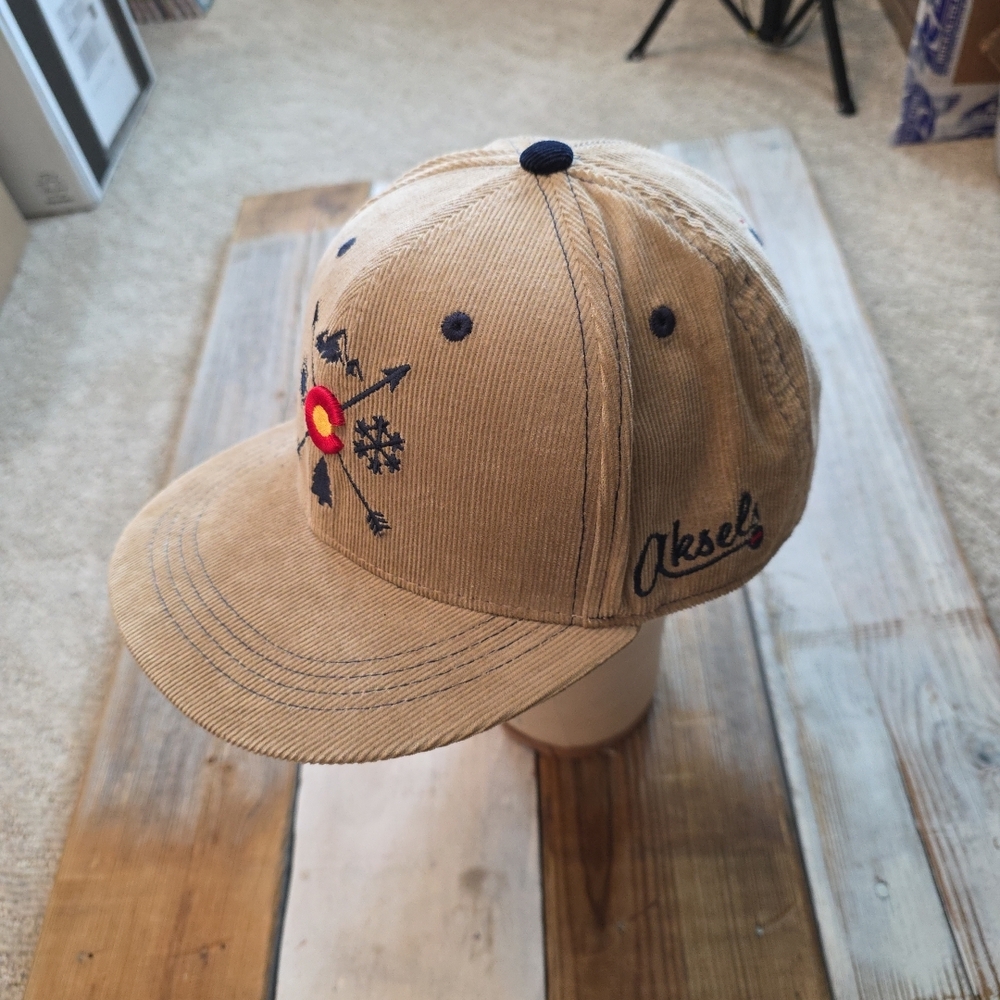 Aksels 100% Cotton Corduroy Tan Snapback Hat Embroidered Design